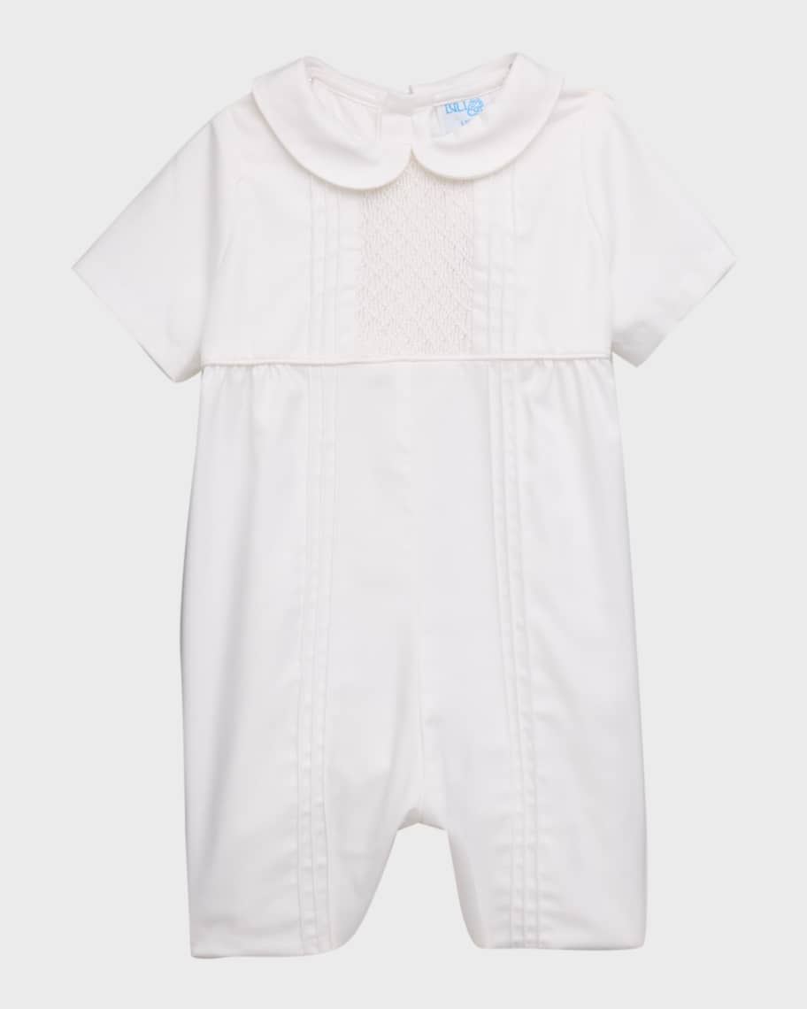 Tecomoabesos Hand Smocked Playsuit, White with Blue main image 1