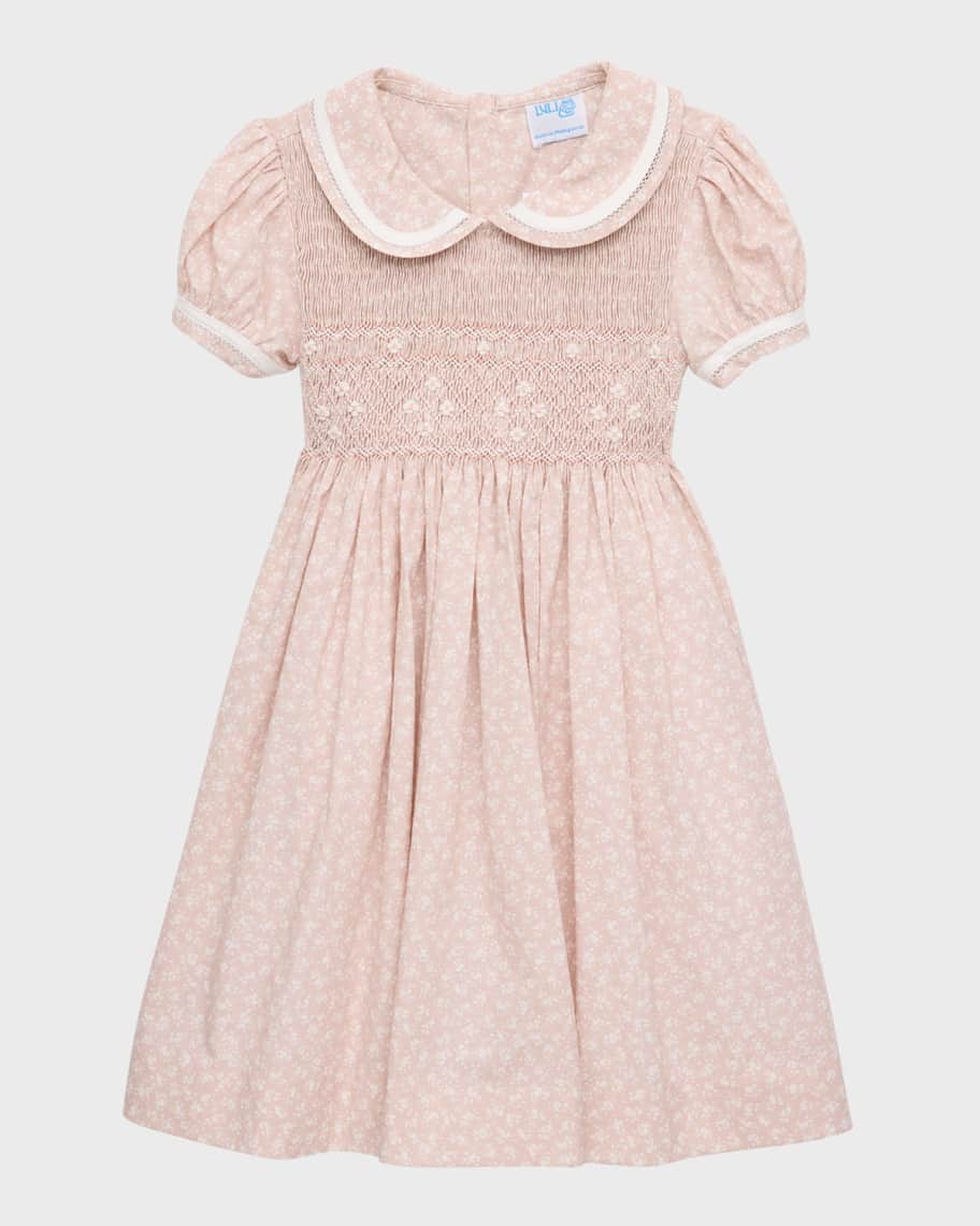 Luli & Me Gabby Girls Sophie Smocked Dress - Pink & Yellow Floral