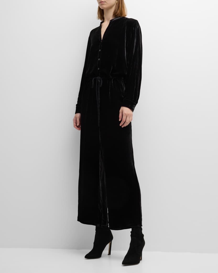 Eileen Fisher Cropped Straight-Leg Velvet Jumpsuit | Neiman Marcus