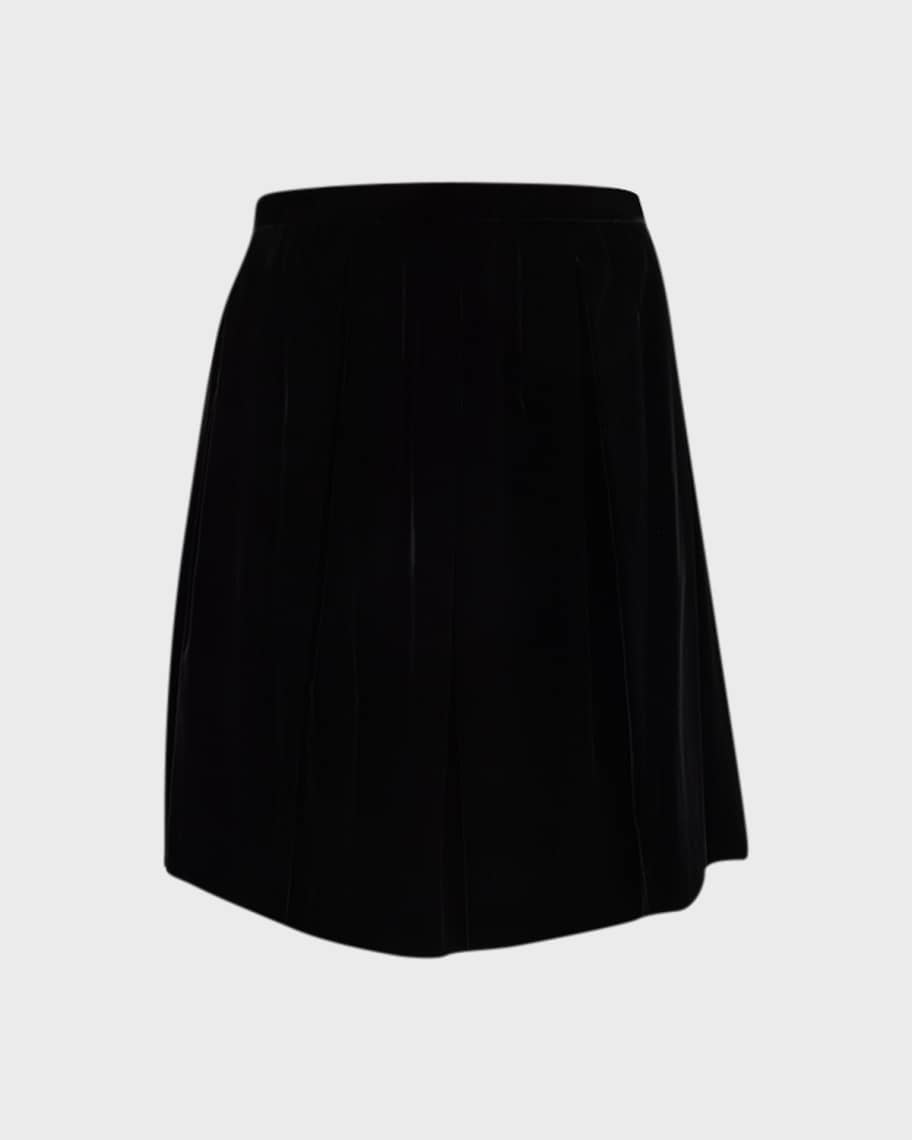 Image 2 of 6: Pleated A-Line Velvet Mini Skirt