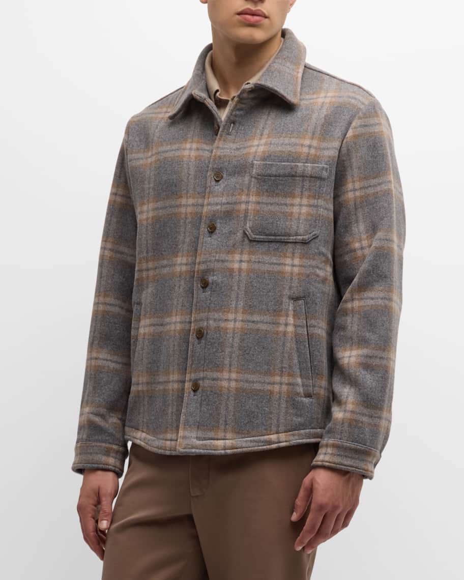 Baldassari Men's Plaid Cashmere Overshirt Neiman Marcus