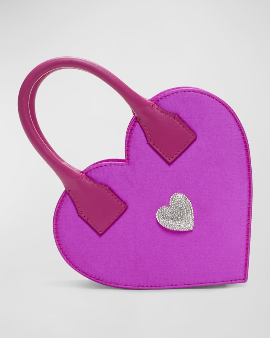 MACH & MACH Crystalized Heart Satin Top-Handle Bag | Neiman Marcus