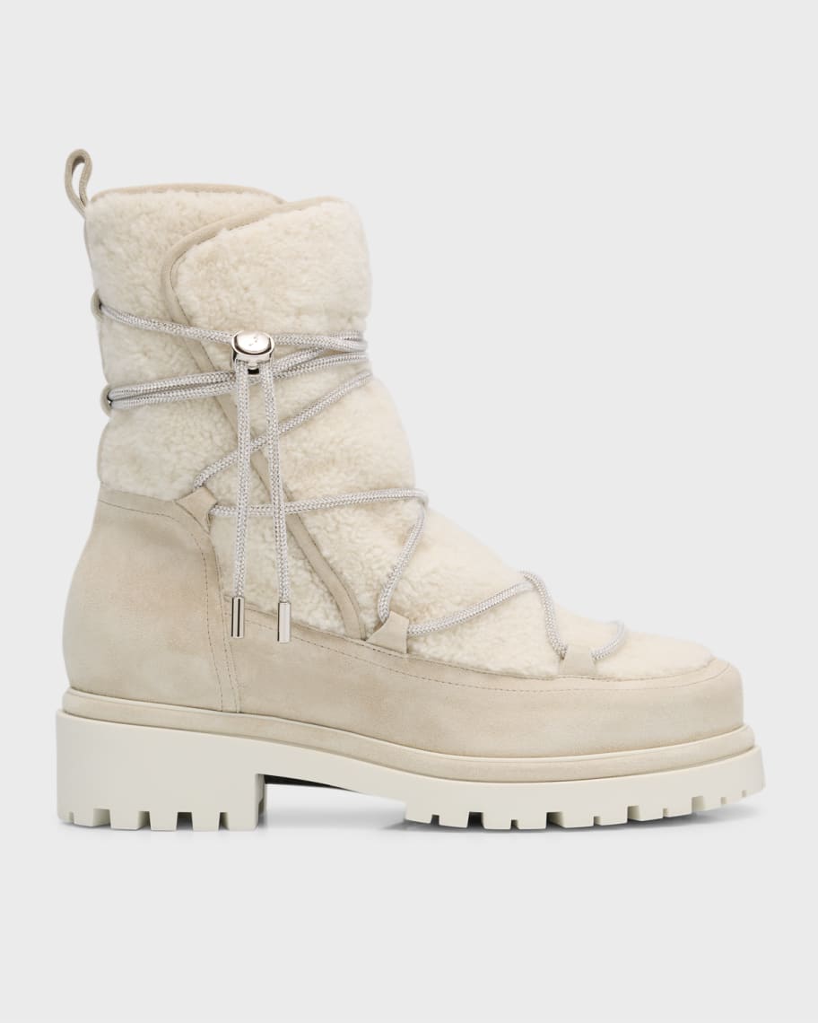 Rene Caovilla Suede Shearling Lace-Up Hiking Boots | Neiman Marcus
