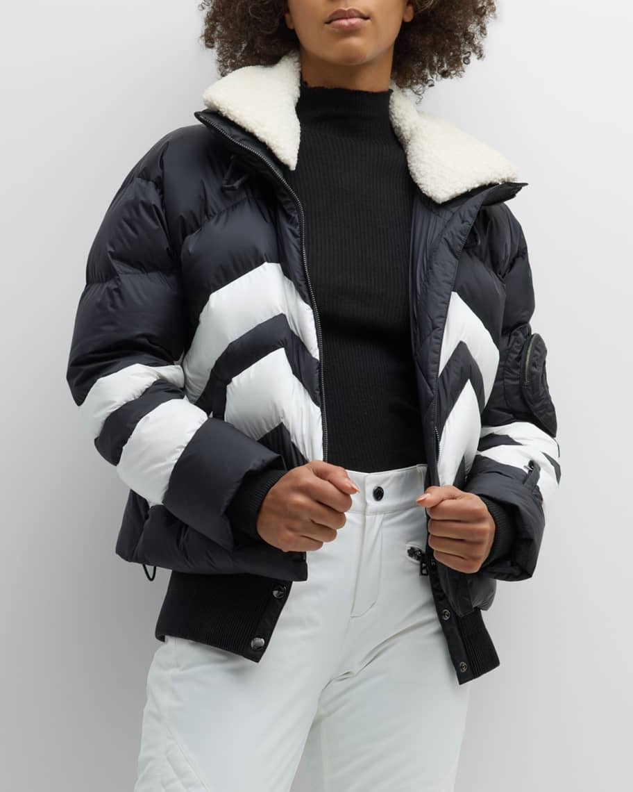 Bogner Valea Chevron Puffer Jacket with Removable Teddy Collar