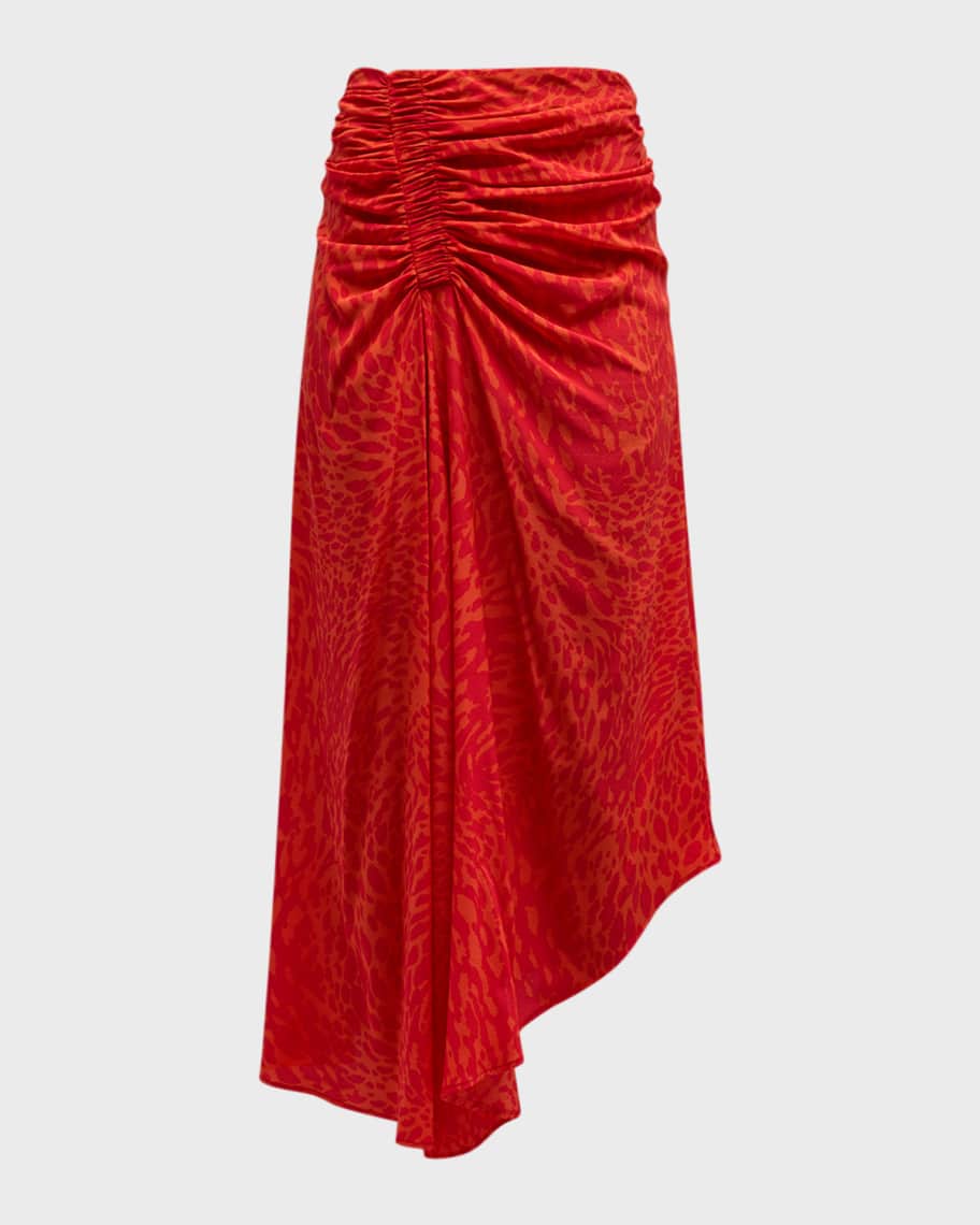 A.L.C. Adeline Asymmetric Leopard-Print Midi Skirt | Neiman Marcus