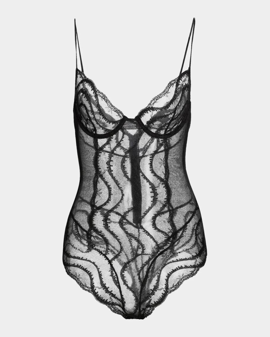 Kiki De Montparnasse Leche Moi Embroidered Tulle Bodysuit | Neiman