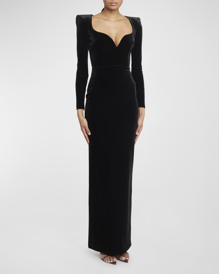 Alex Perry Elison Velvet Curved Sweetheart Column Gown | Neiman Marcus