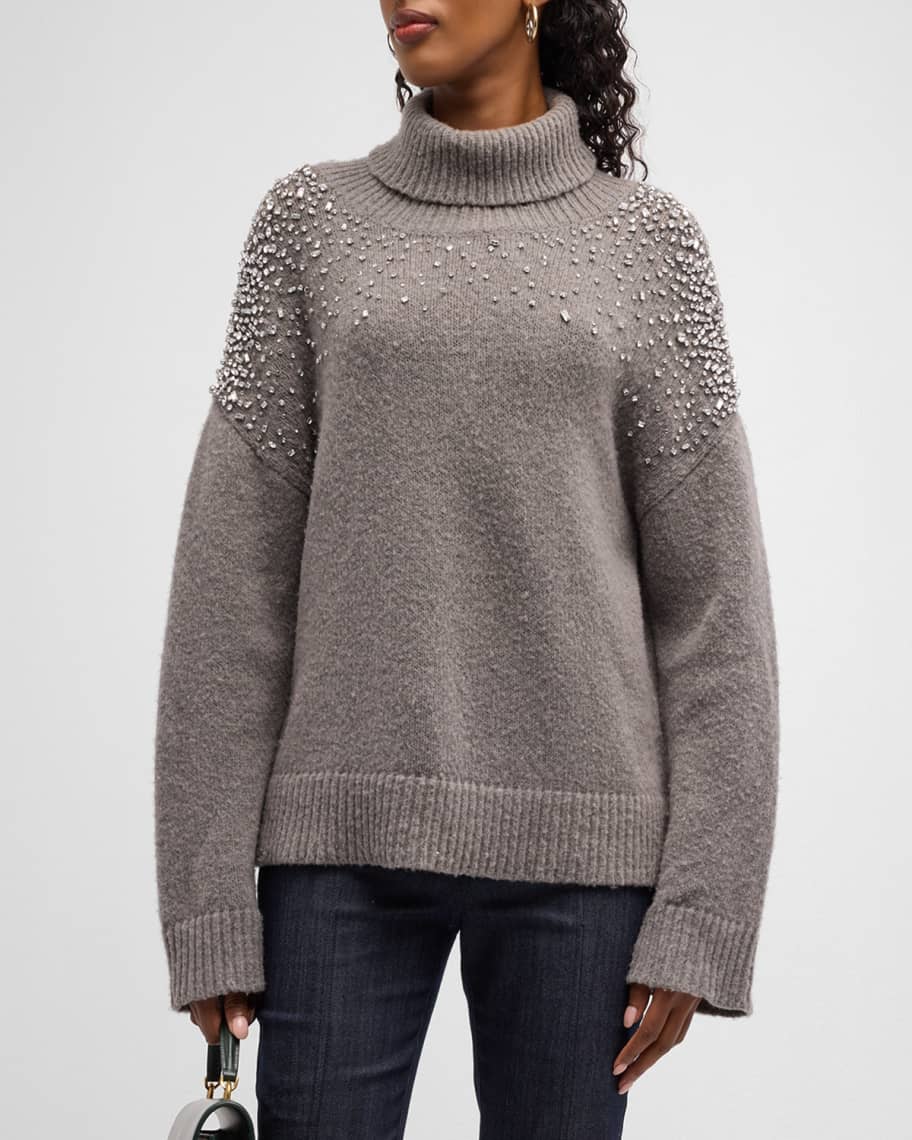 Embellished turtleneck sweater clearance