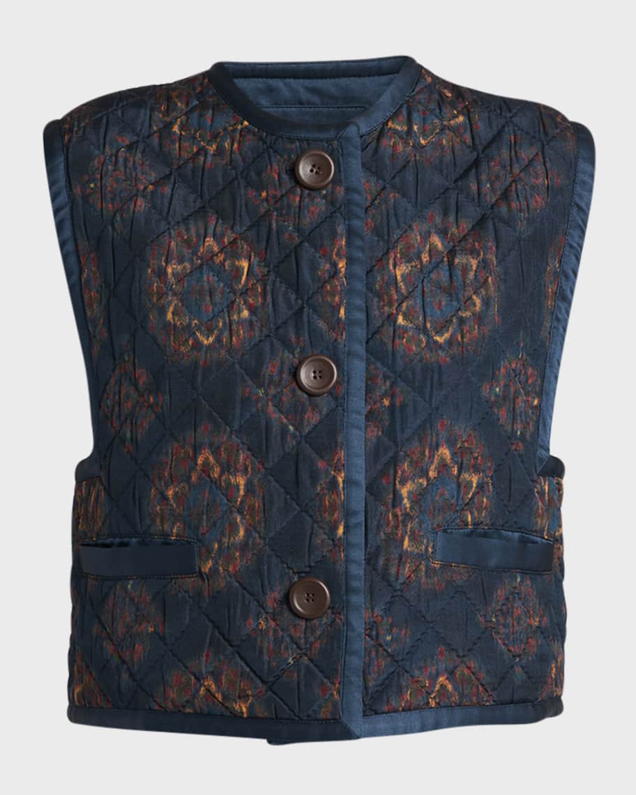 Image 1 of 6: Almas Rosette Printed Chine Quilted Vest