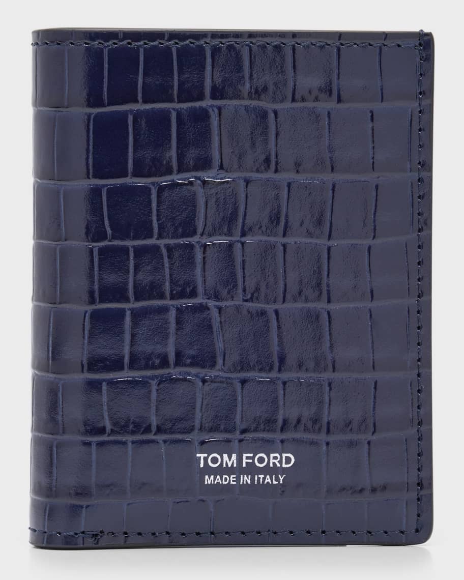 TOM FORD Men's T Line Croc-Effect Vertical Bifold Card