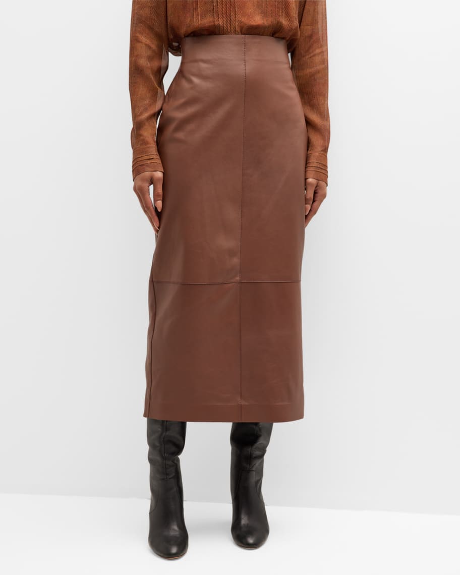 Lafayette 148 New York Paneled Leather Midi Pencil Skirt | Neiman Marcus