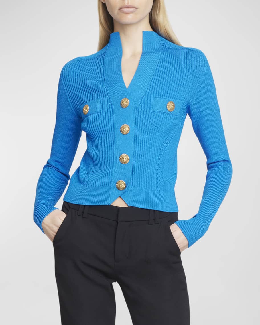 BALMAIN Button-embellished pointelle-knit cardigan