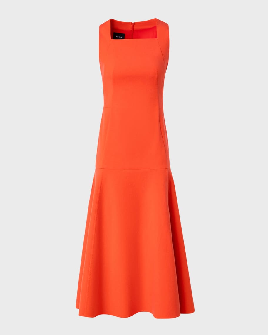 Akris Square-Neck Sleeveless Midi A-Line Dress | Neiman Marcus