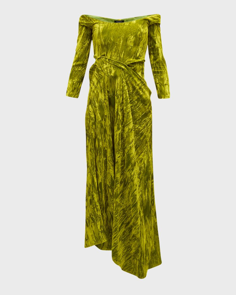 voodoo vixen green velvet dress A.W.A.K.E. MODE Draped Off-The-Shoulder Flare dress