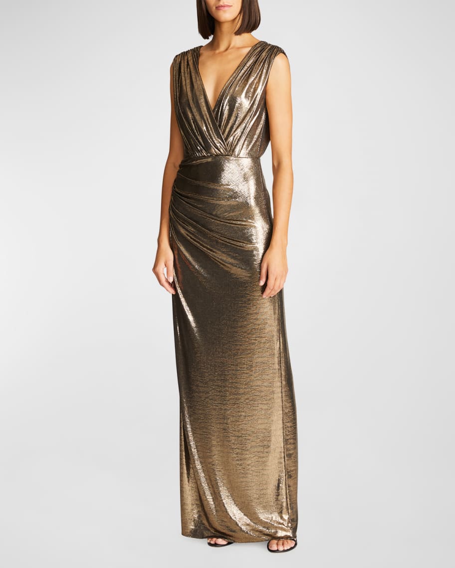 Halston Misha Sleeveless Metallic Jersey Column Gown | Neiman Marcus