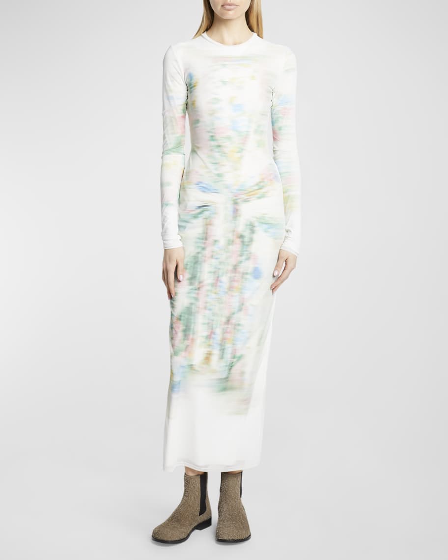 Loewe Blurred Floral Print Tube Midi Dress