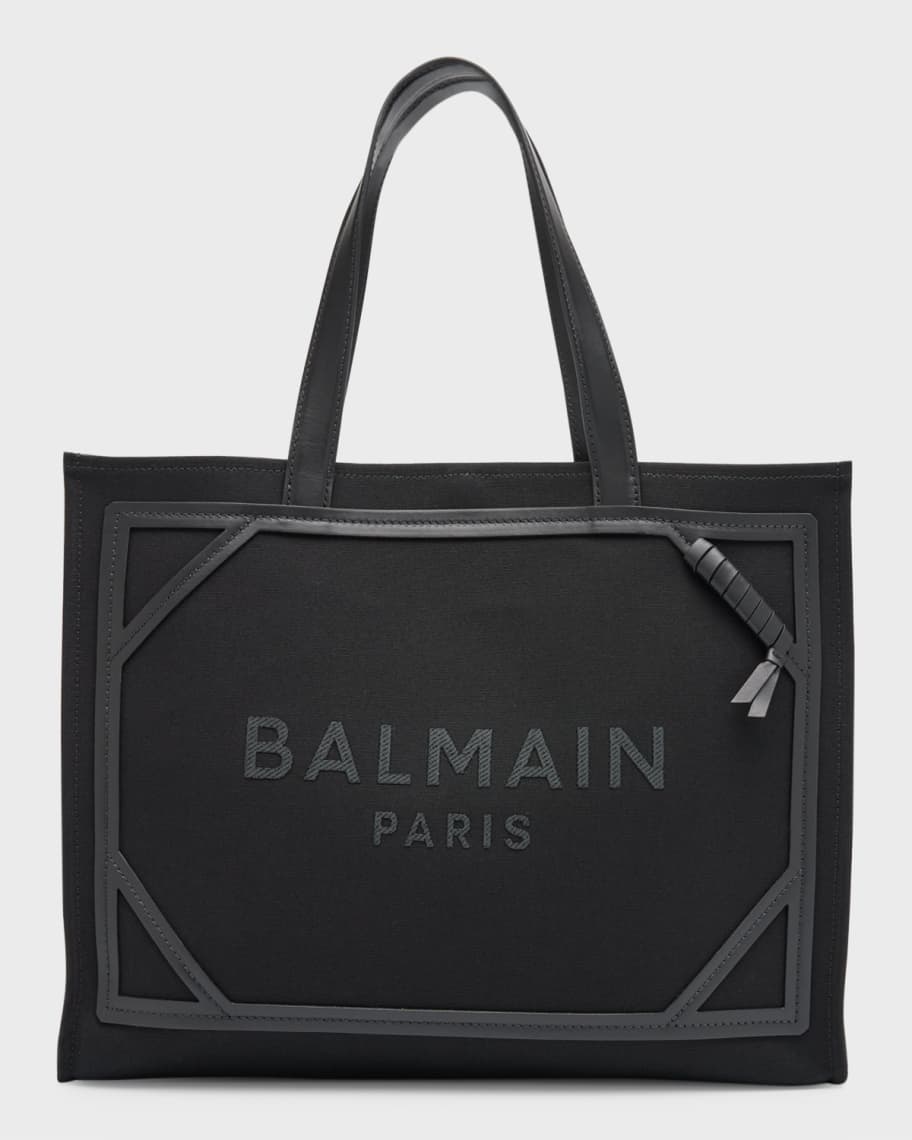 Balmain B Army Medium Shopper Tote Bag in Canvas with Leather Handles ...