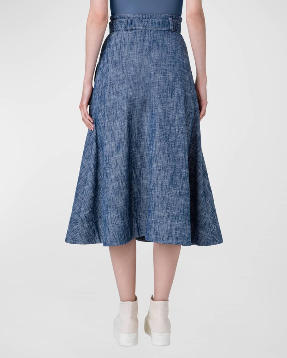 Image 3 of 4: Belted Button-Front A-Line Midi Skirt