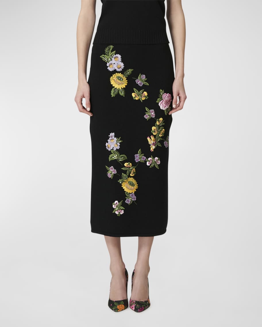 Floral embroidered shop midi pencil skirt