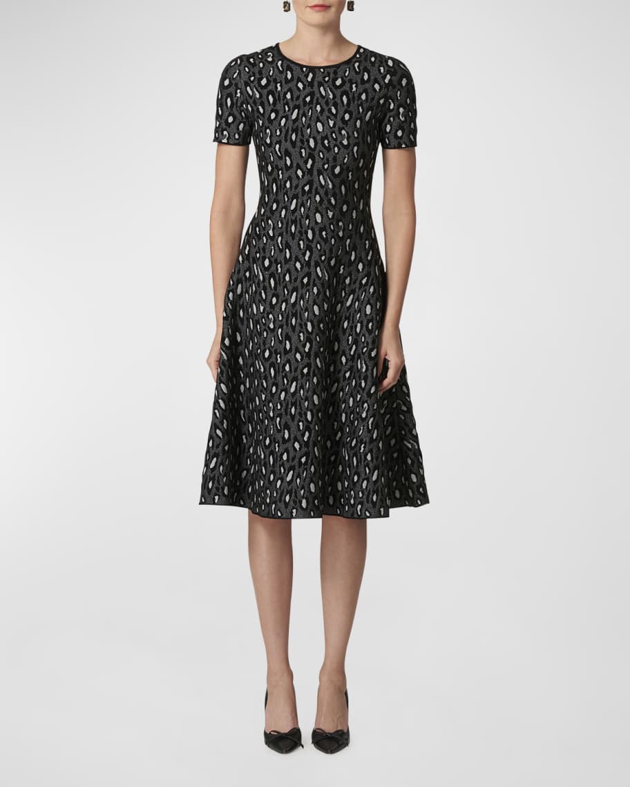 Carolina Herrera Leopard Jacquard Short-Sleeve Fit-&-Flare Dress ...