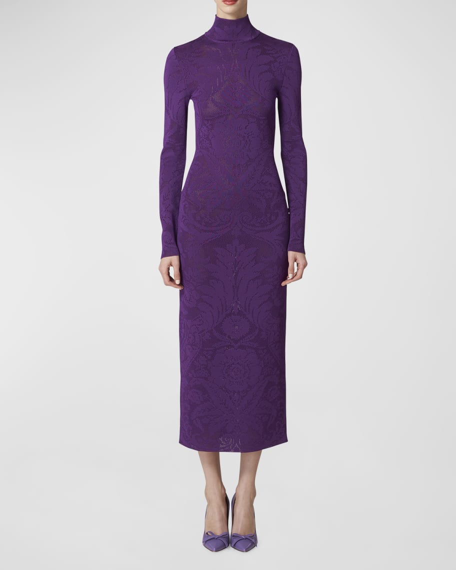 Carolina Herrera Lace Knit Turtleneck Midi Dress | Neiman Marcus