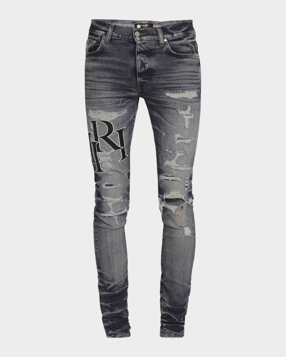 Amiri Men's Staggered Logo Skinny Jeans | Neiman Marcus