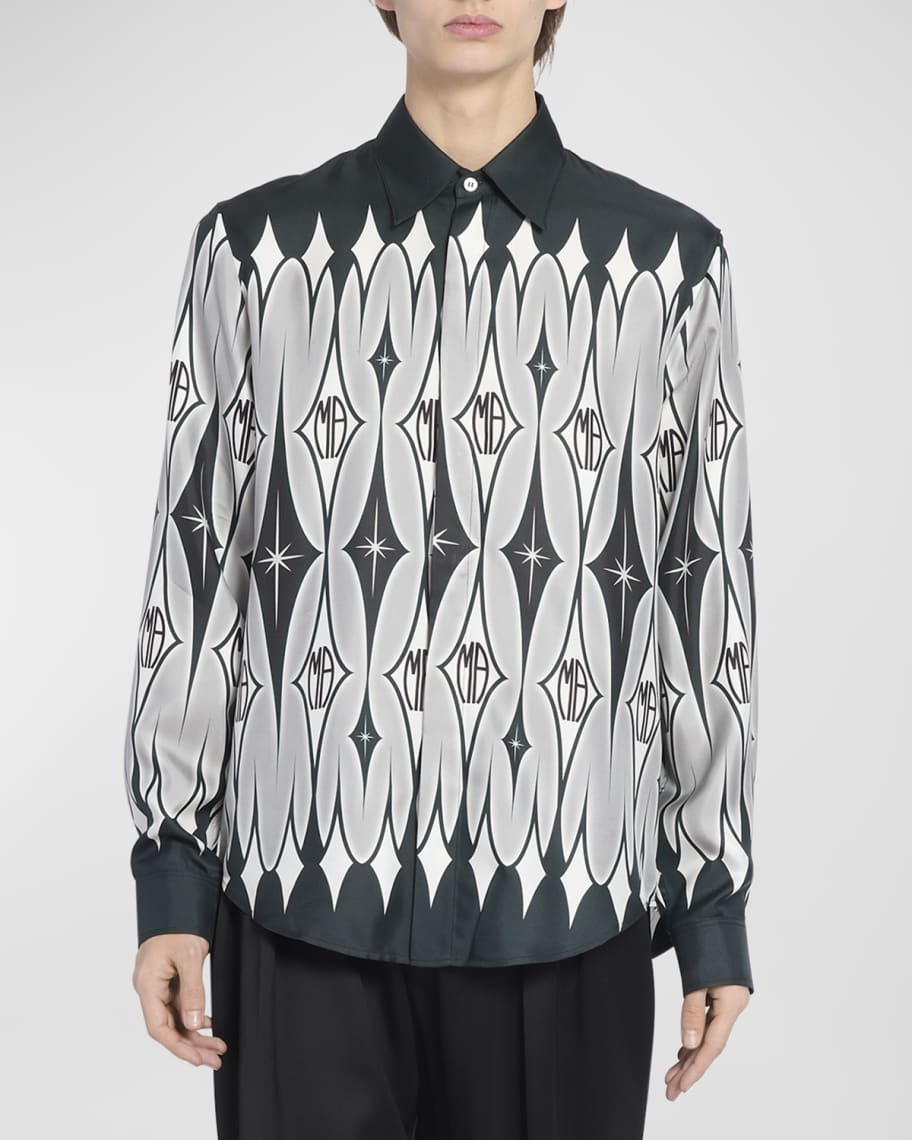 Watercolor striped monogram workwear denim shirt, Men's Fashion