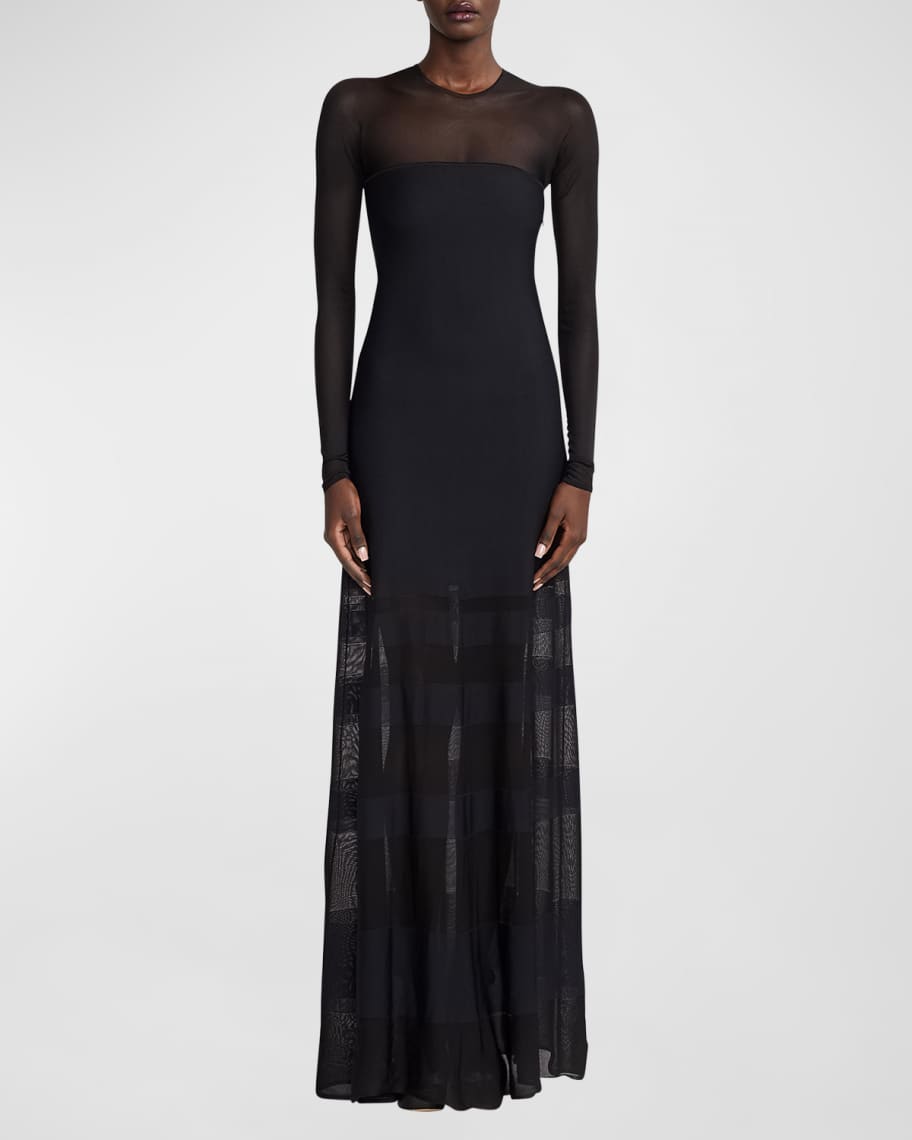 Ralph Lauren Collection Long-Sleeve Sheer Striped Illusion Gown ...