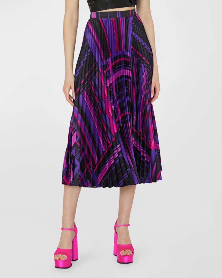 Milly Otha Pleated Geometric-Print Midi Skirt | Neiman Marcus