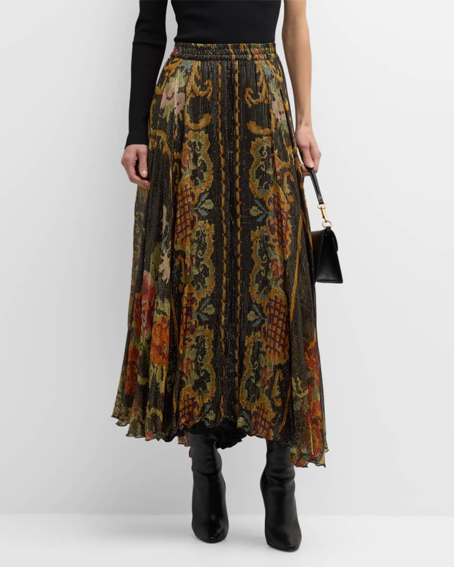 Mes Demoiselles Mira Metallic Floral-Print High-Low Midi Skirt | Neiman ...