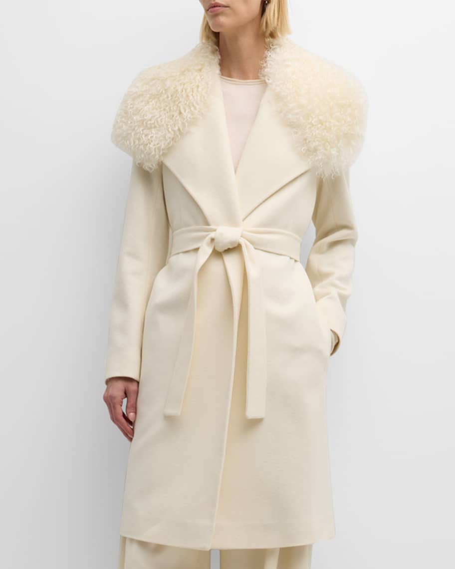 Fleurette Kerry Wool Wrap Coat with Mohair Blend Trim | Neiman Marcus