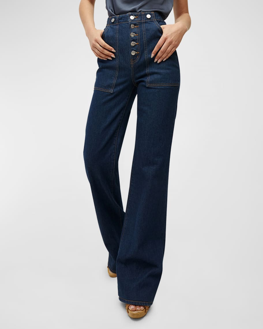 Veronica Beard Jeans Crosbie Wide-Leg Exposed Button-Fly Jeans | Neiman ...