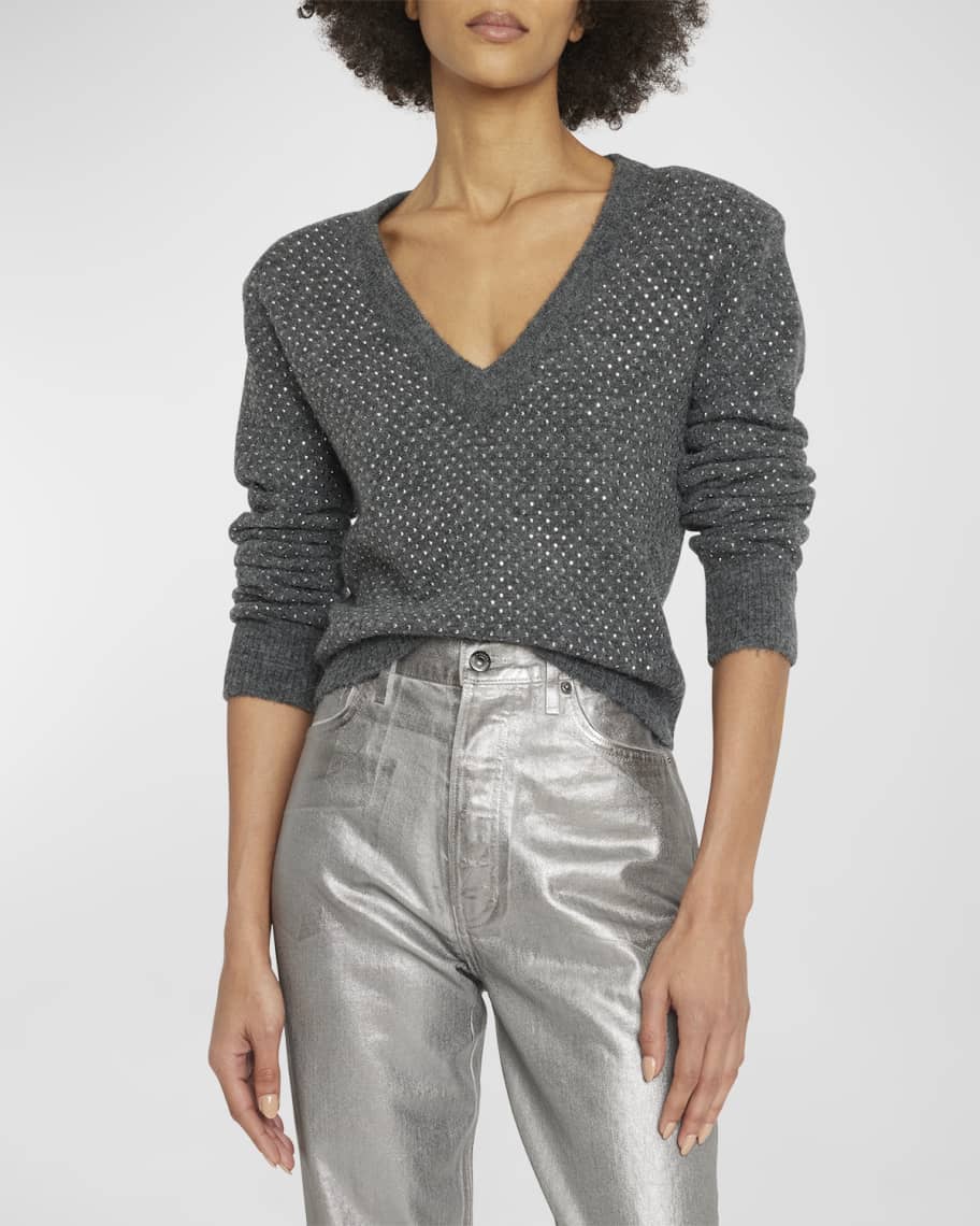 Veronica Beard Pablah Embellished V-Neck Sweater Neiman Marcus