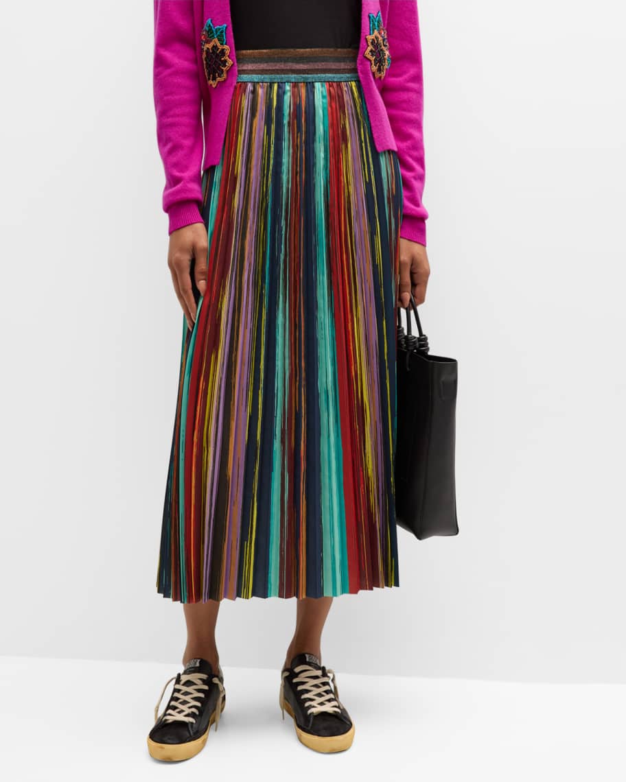 Le Superbe Painted Stripe Pleated Midi Skirt | Neiman Marcus