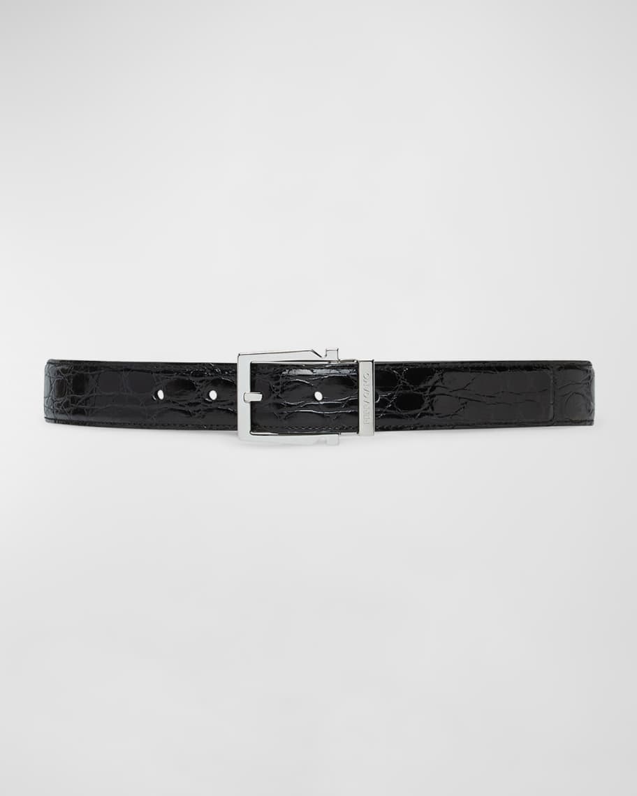 Ferragamo Men's Adjustable Crocodile Gancini Belt Neiman Marcus