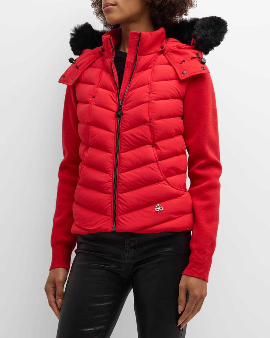 Moose Knuckles Valencia Hybrid Knit Puffer Jacket with Shearling