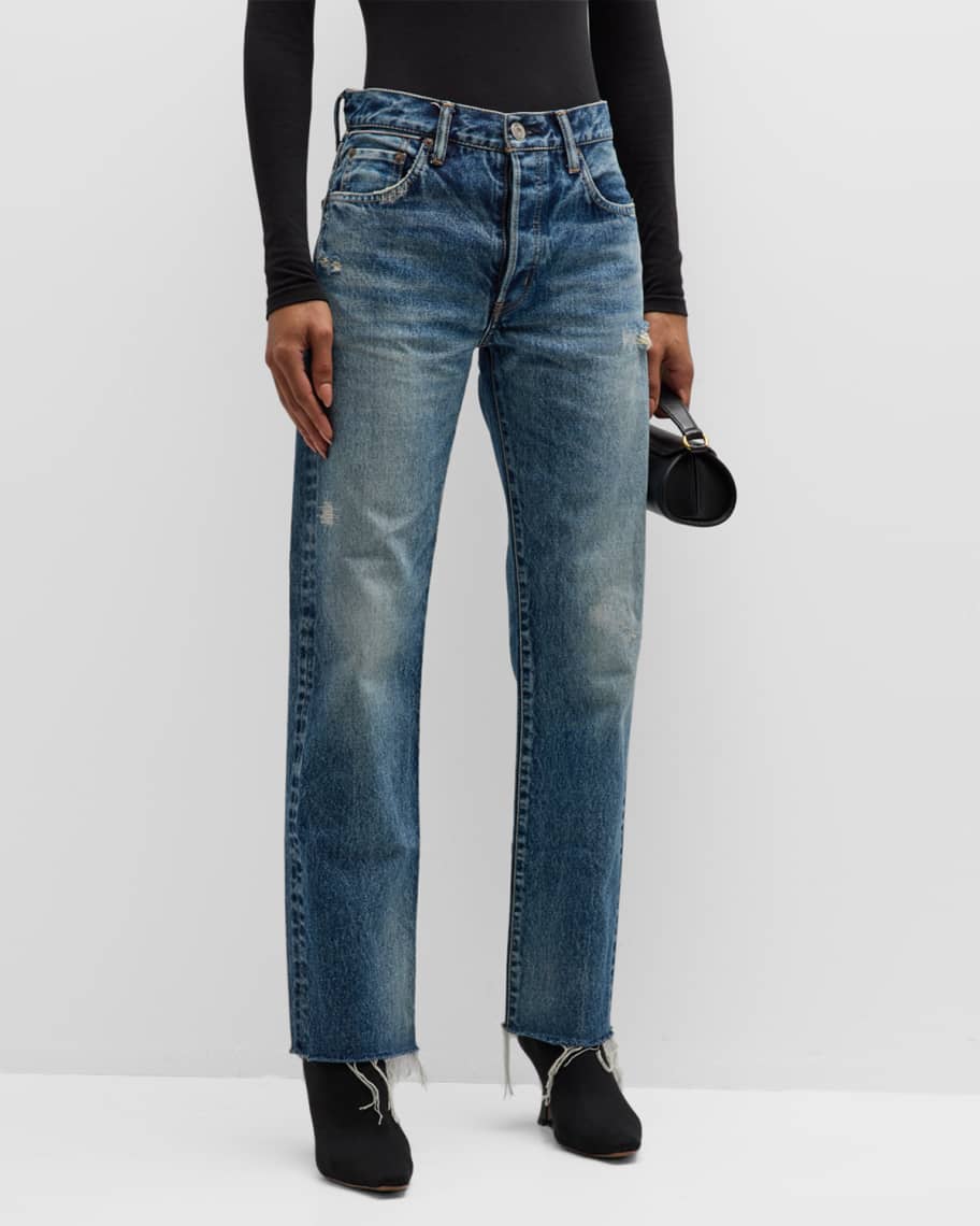 MOUSSY VINTAGE Sundown Distressed Straight-Leg Jeans | Neiman Marcus