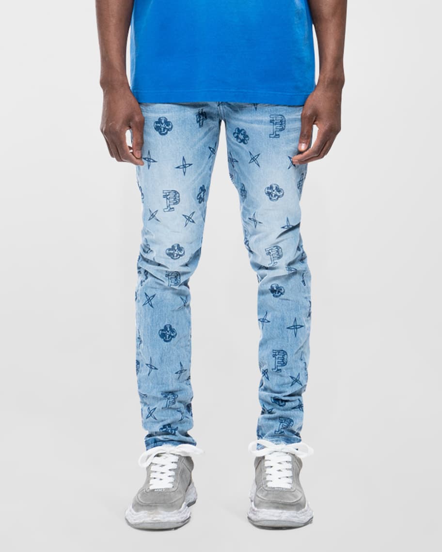 PURPLE Men's Outlined Monogram Skinny Jeans | Neiman Marcus