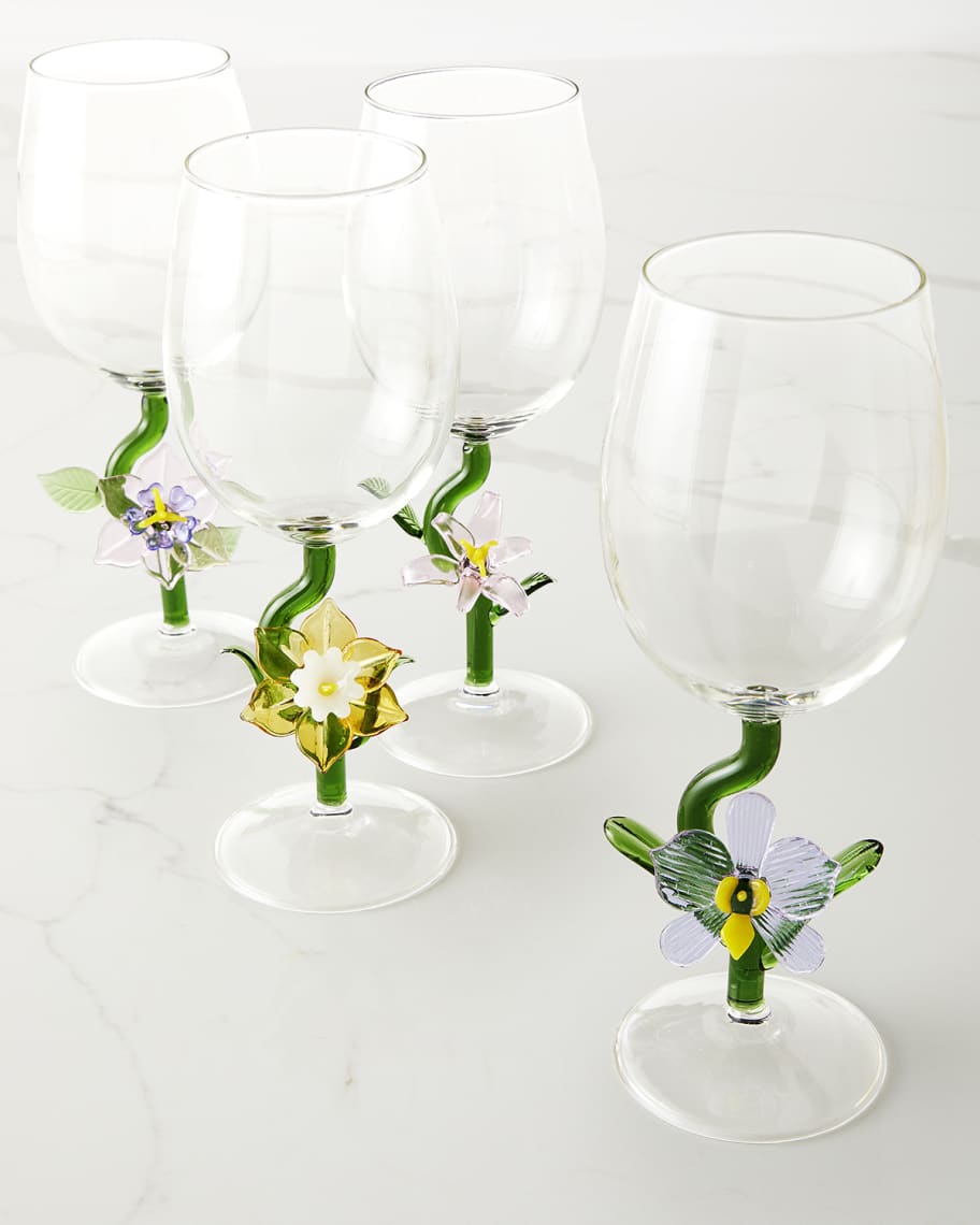Neiman Marcus Figural Flower Wine Glasses, Set of 4