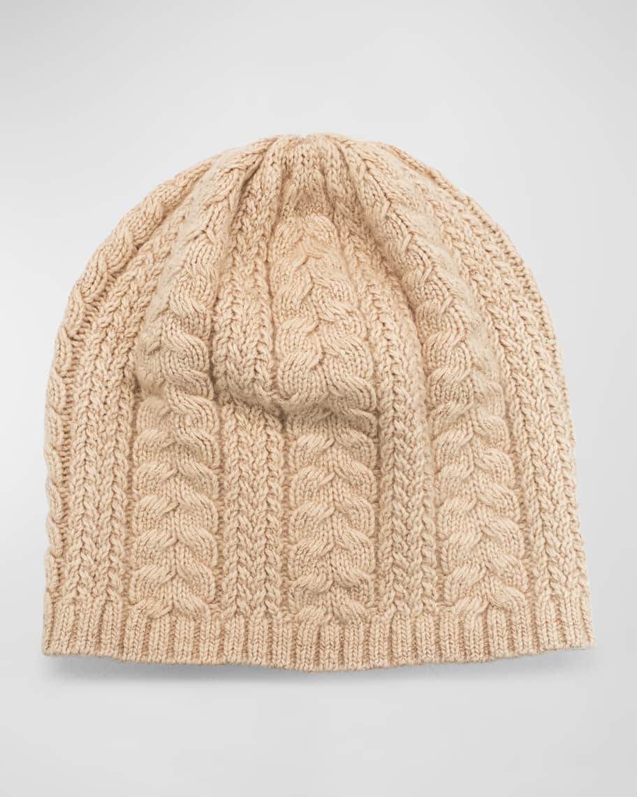 CASH CABLE KNIT CASHMERE BEANIE - STONE main image 0