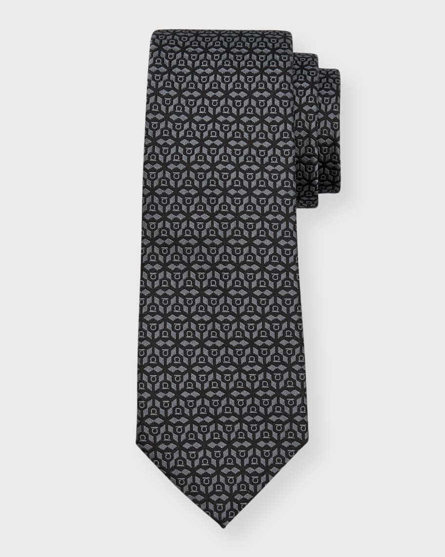 Image 1 of 1: Men's Gancini Jacquard Silk Tie