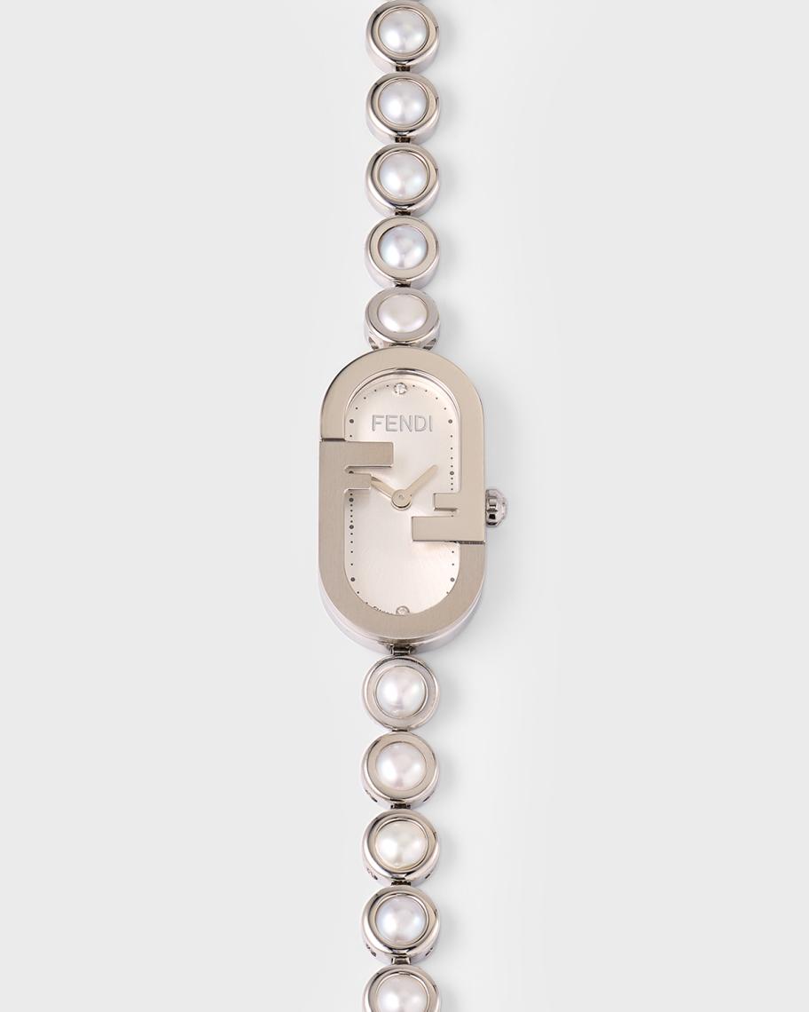Fendi O'Lock Vertical Oval Bracelet Watch with Pearls, Steel
