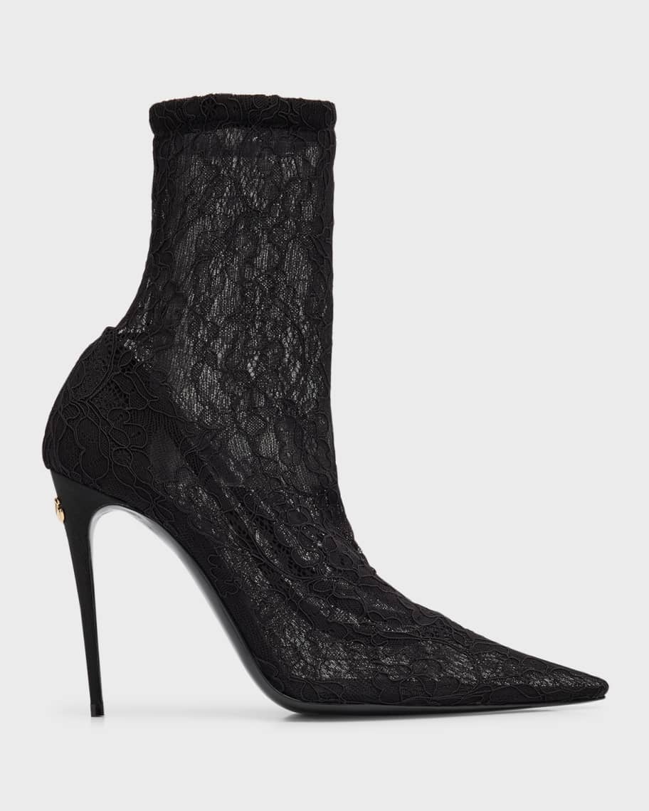 Dolce & Gabbana Black Crystal Lace Booties Stilettos Shoes