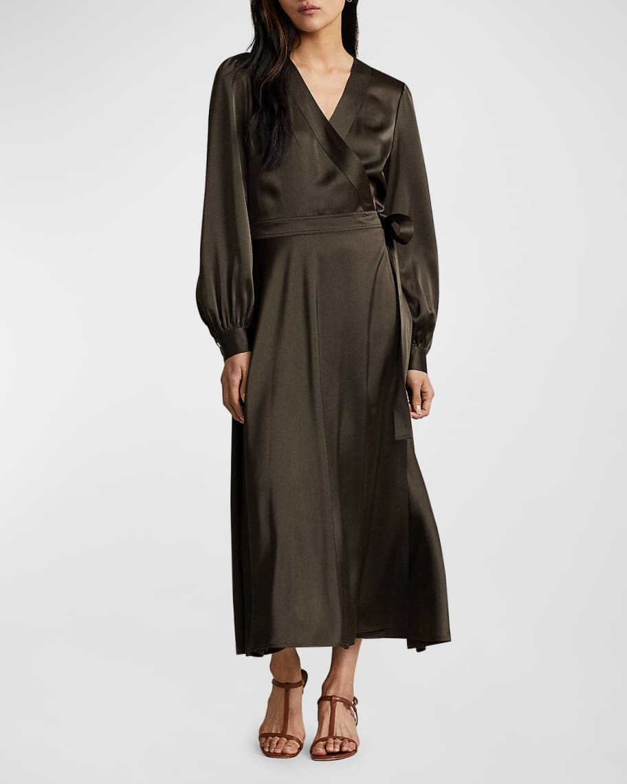 Polo Ralph Lauren Satin Midi Wrap Dress | Neiman Marcus