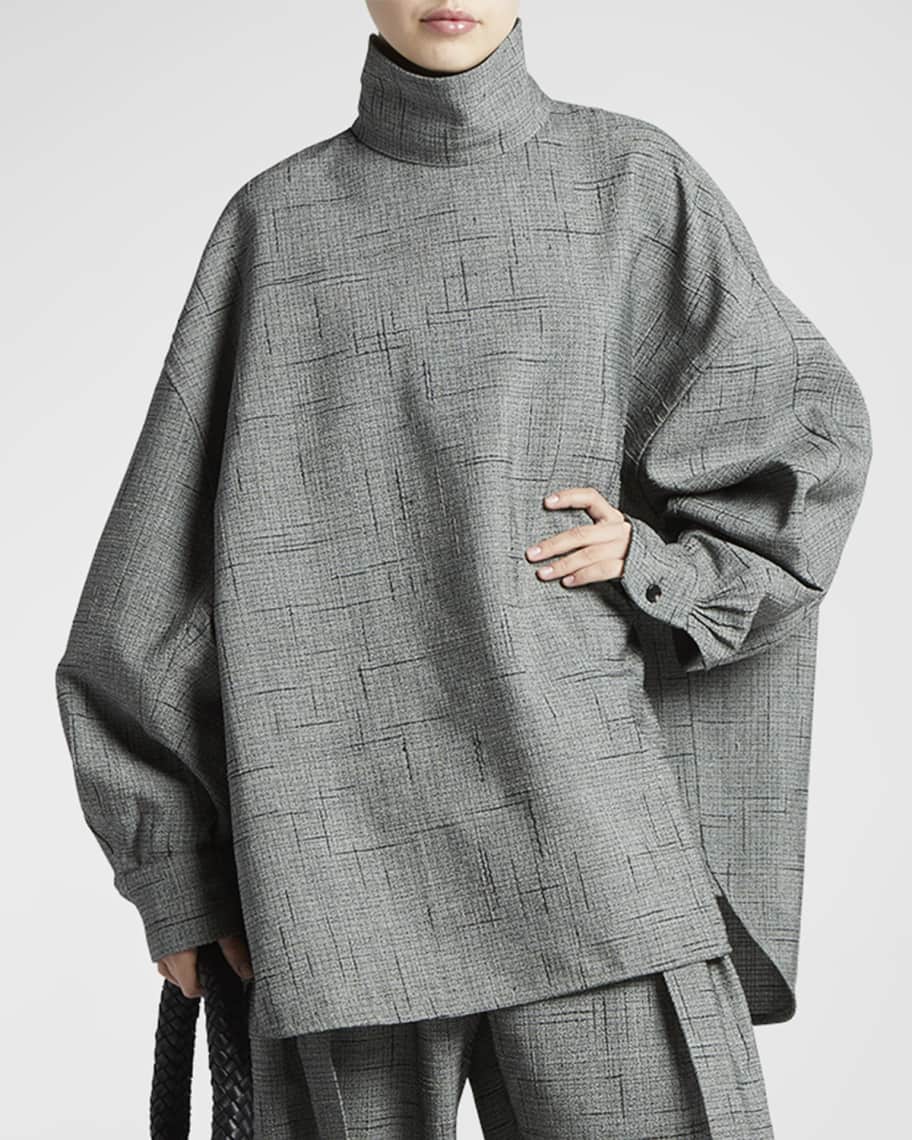 Bottega Veneta Turtleneck 3D Crisscross Plaid Jacquard Oversized Shirt ...