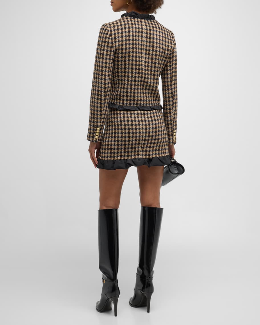 Image 3 of 6: Natia Check Ruffle Trim Mini Skirt