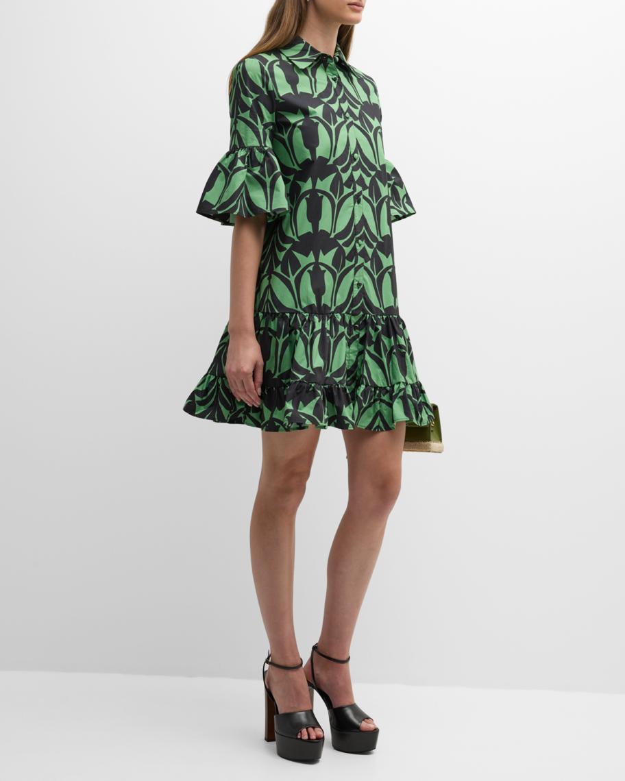 La DoubleJ Choux Abstract-Print Tiered Ruffle Shirtdress | Neiman Marcus