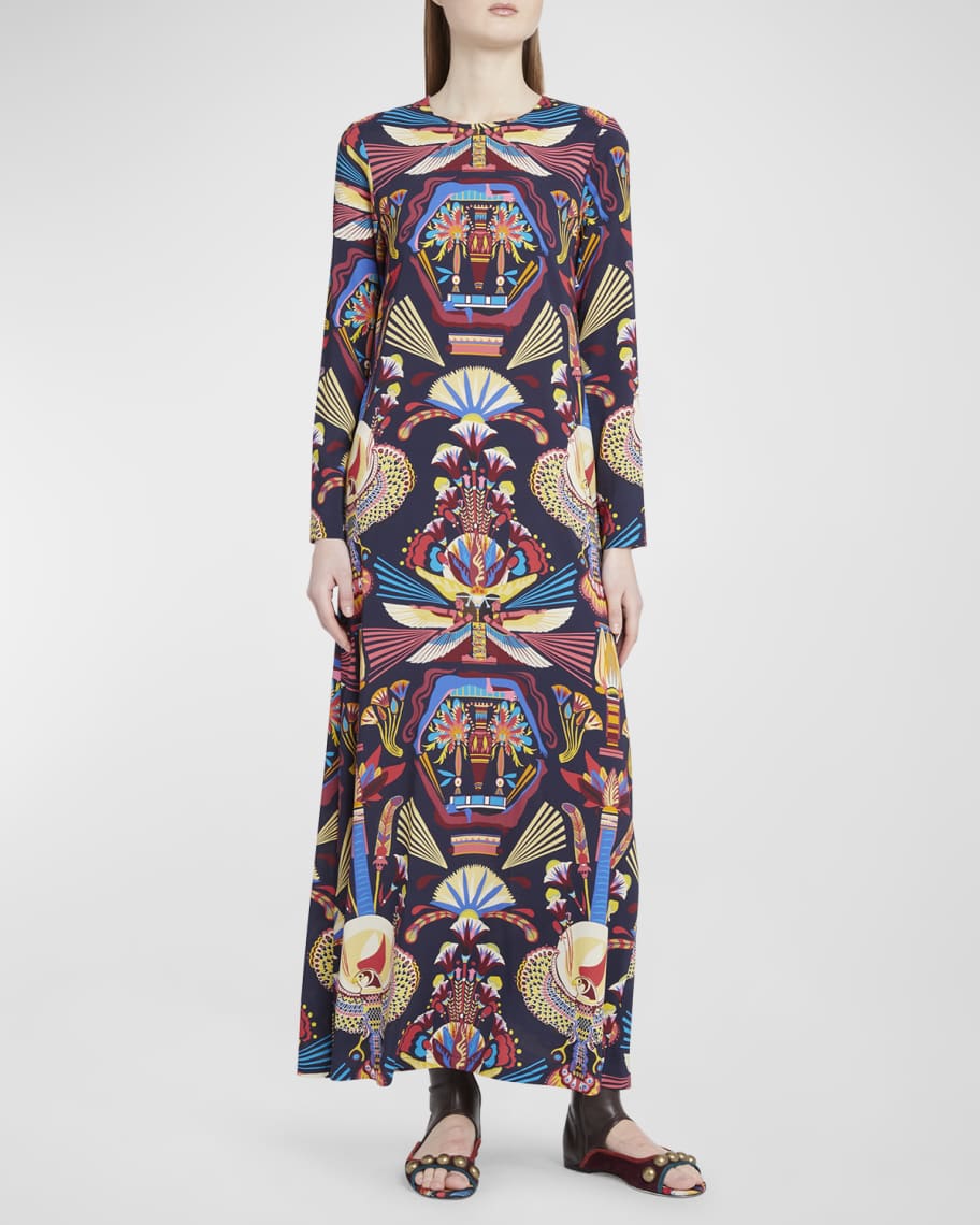 La DoubleJ Abstract-Print Long-Sleeve Maxi Swing Dress