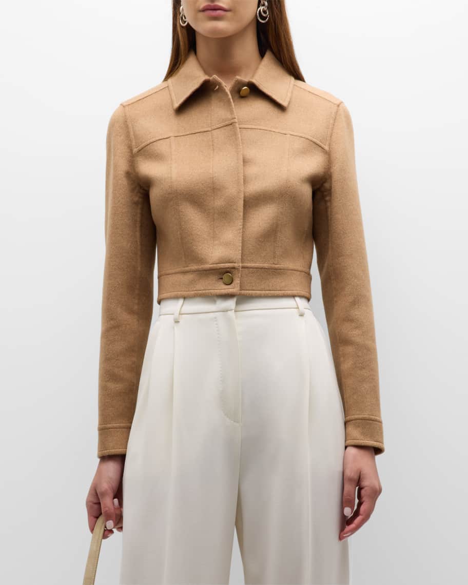 【MAX MARA】Foglia cropped camel wool-felt jacket ジャケット Max Mara Foglia Camel Wool Short Jacket | Neiman Marcus