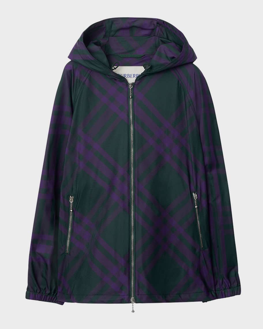 Image 1 of 6: Plaid Zip-Up Hooded Nylon Jacket